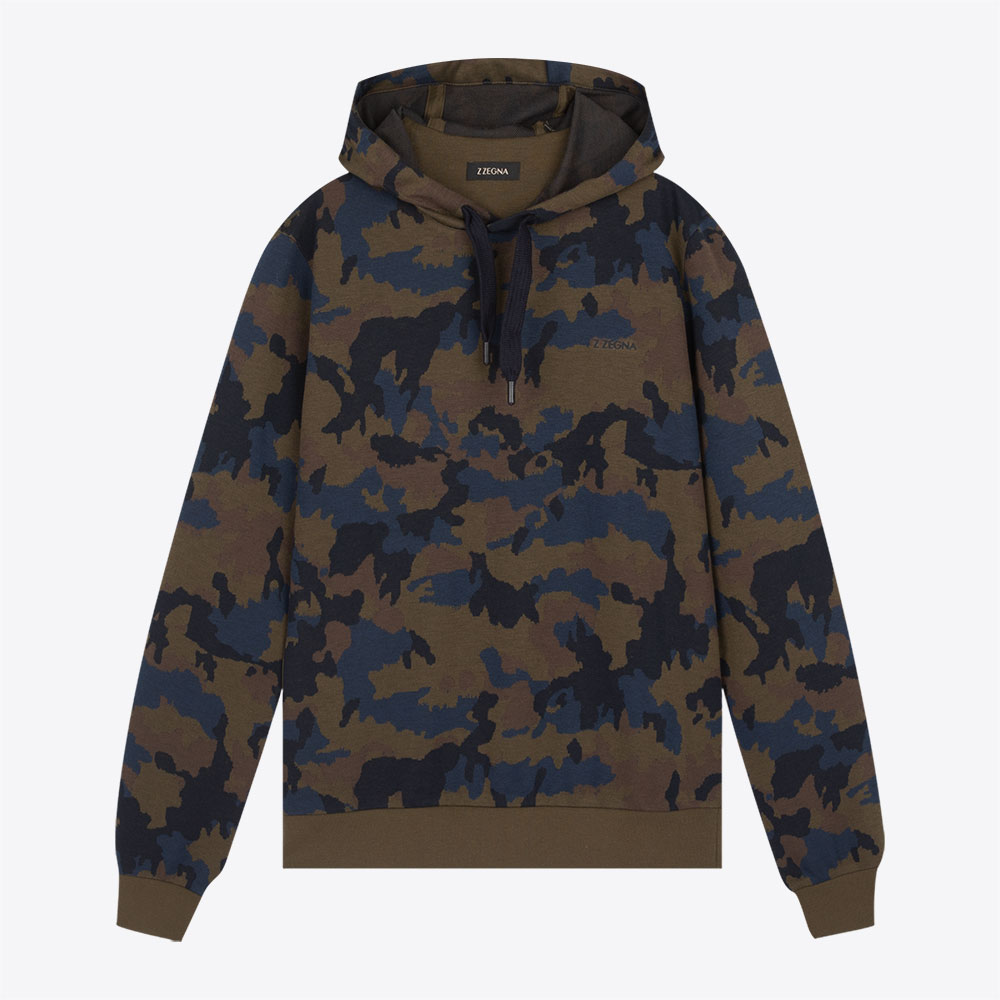 未使用 ZEGNA 杰尼亚男士休闲时尚迷彩印花连帽卫衣运动