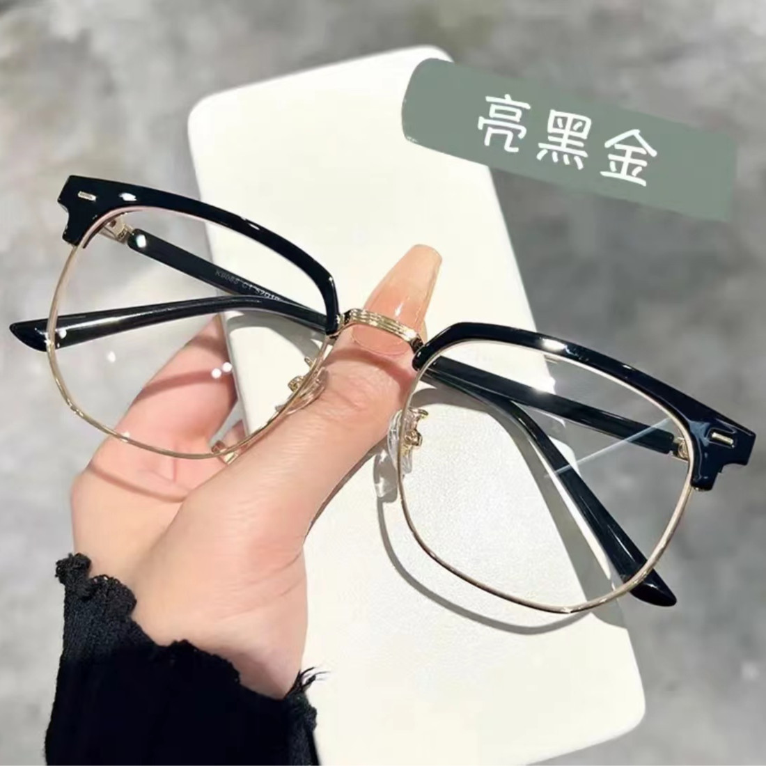 超轻近视眼镜男韩版半框素颜黑框防蓝光可配度数显脸小框平光镜女