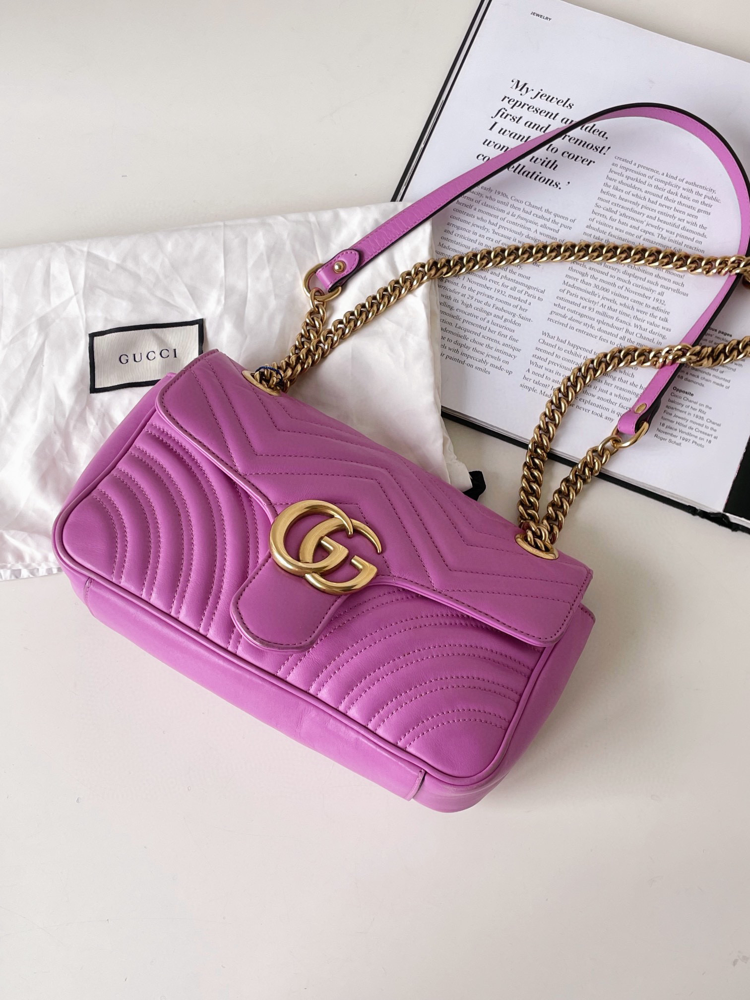 99新 GUCCI/古驰 马蒙26紫色链条包JM7-2937 赫赫专场
