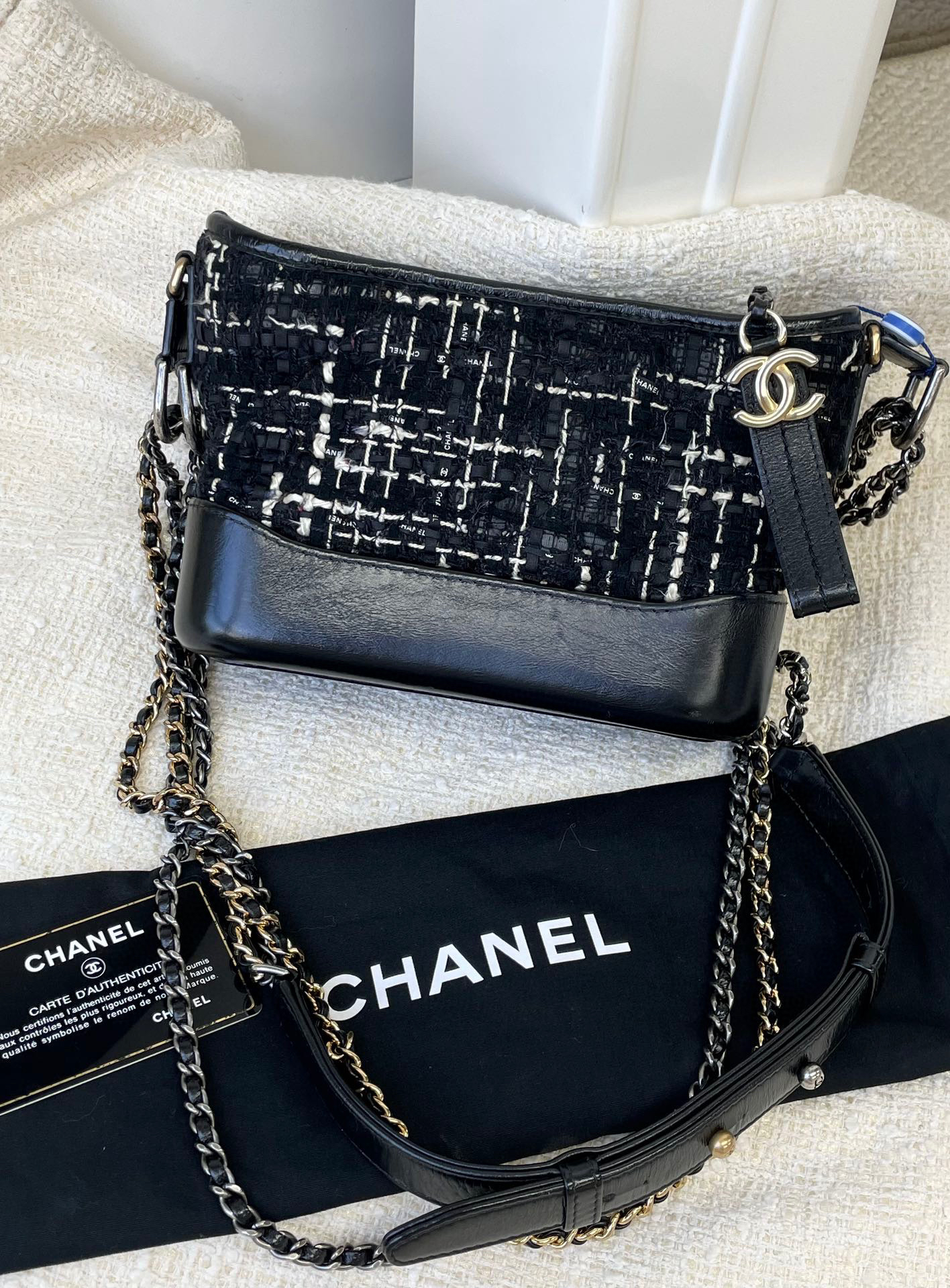 99新 Chanel/香奈儿 黑色毛呢流浪小号26开 BJM11-0259 赫赫专场