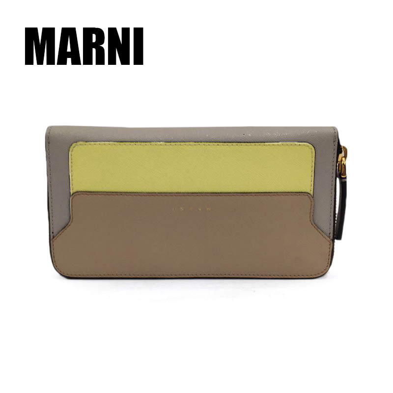 全新未使用 MARNI 玛尼 时尚潮流气质皮革长款钱包钱夹 女款 驼色