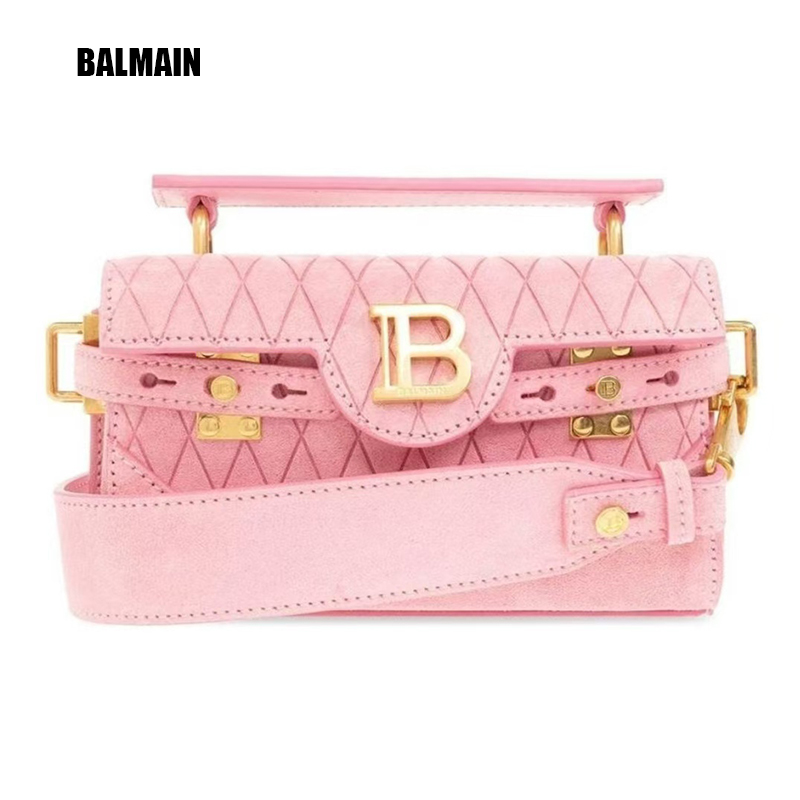 全新未使用 BALMAIN/巴尔曼 菱格纹装饰 小牛皮 斜挎单肩包 女款