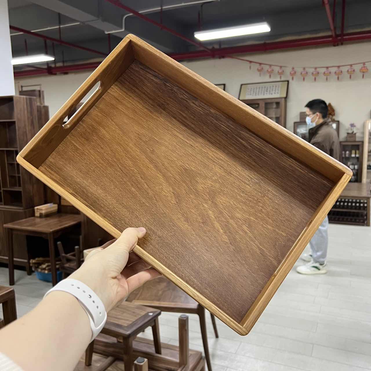 （独板/高货）南天门 缅甸柚木托盘桌面收纳盒收纳箱39*26*6加高