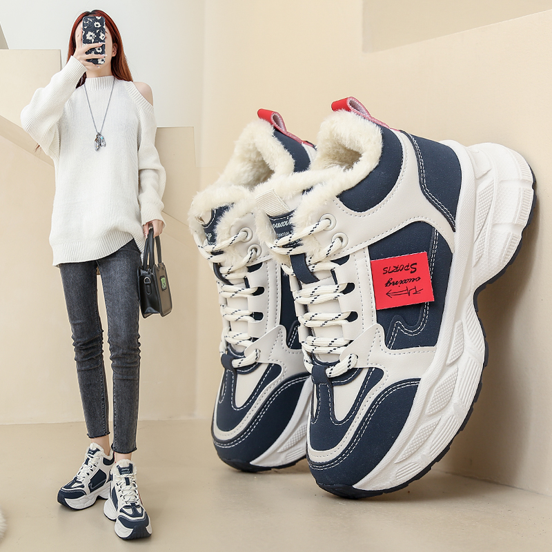 2023冬季新款加绒加厚老爹鞋休闲百搭厚底女鞋子保暖Q602//DK