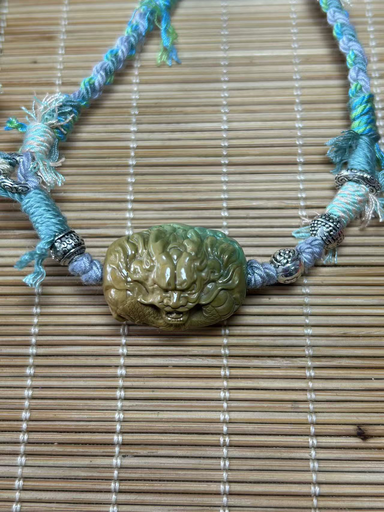 原矿绿松石龙桶珠项链 配饰929银 复古国风款