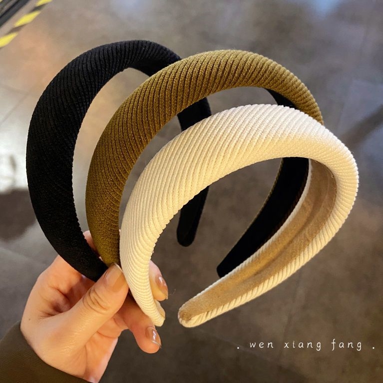 海绵宽边ins百搭气质小众简约搭配外出发箍时髦条纹斜纹纯色2023