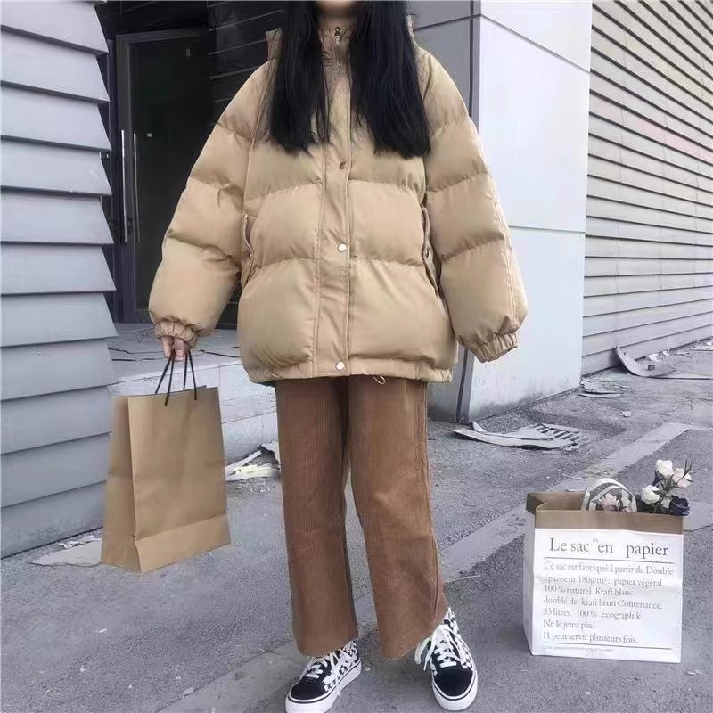鸿星尔克领跑棉服女2023新款冬季加绒加厚棉衣外套百搭短款面包服