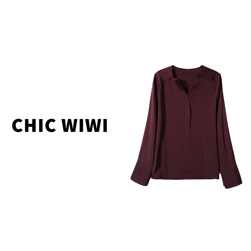 CHIC WIWI 复古港风调性 东方美韵 浆果紫气质上衣长袖衬衫女
