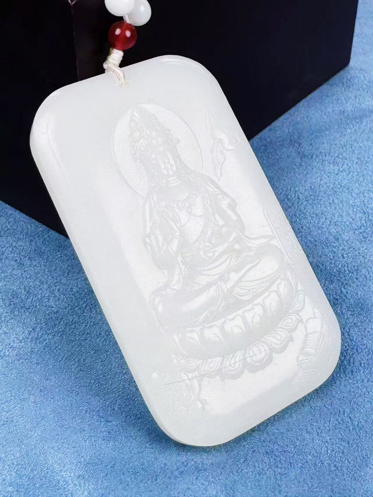 （老田甄选）和田玉羊脂玉白玉观音牌