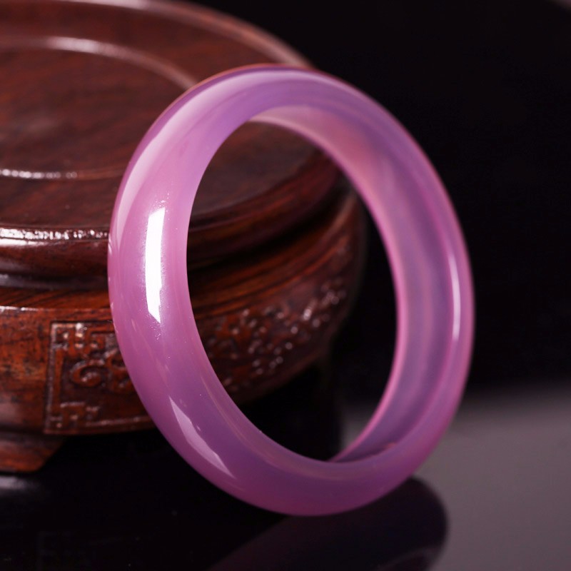 天然缅甸翡翠手镯满圈粉紫色冰透时尚女款平安镯天然粉紫色少女款