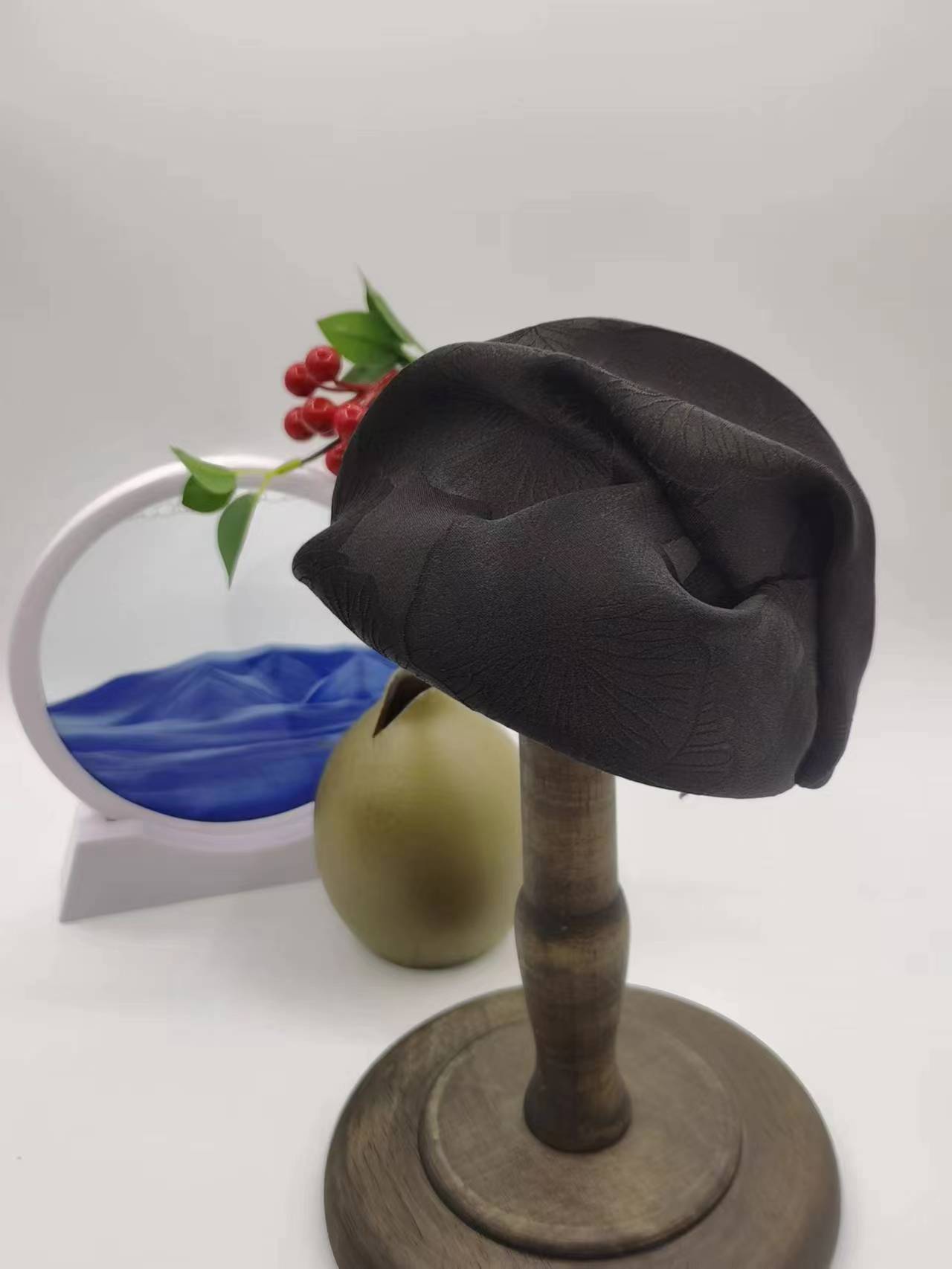 香云纱发箍头箍复古法式半帽小帽子细发卡晚宴发饰抹额桑蚕丝女