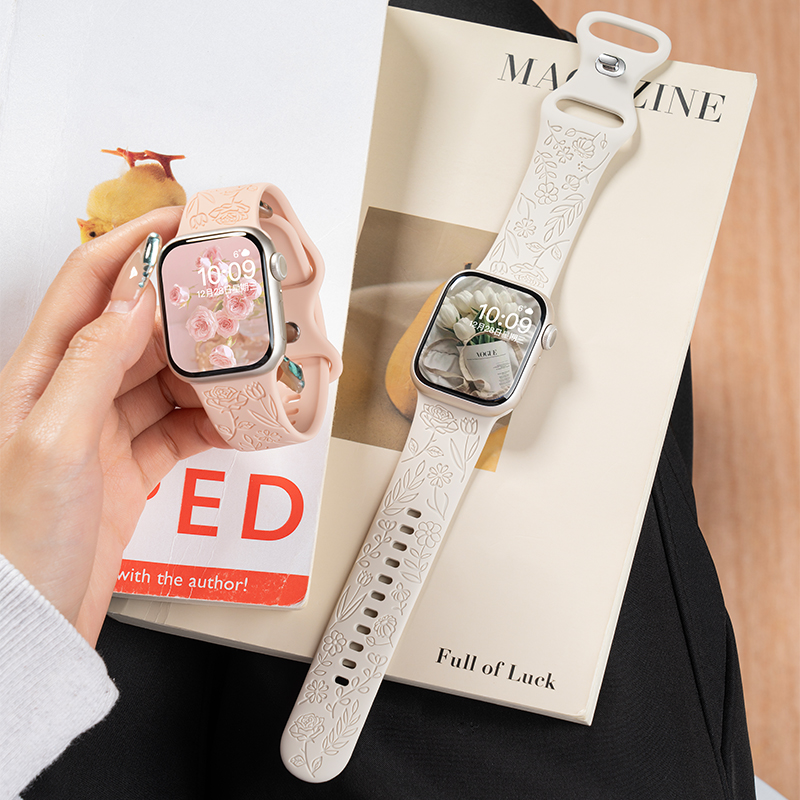 适用iwatch9白色苹果S9手表applewatch8夏季运动S8女款S7透气软硅