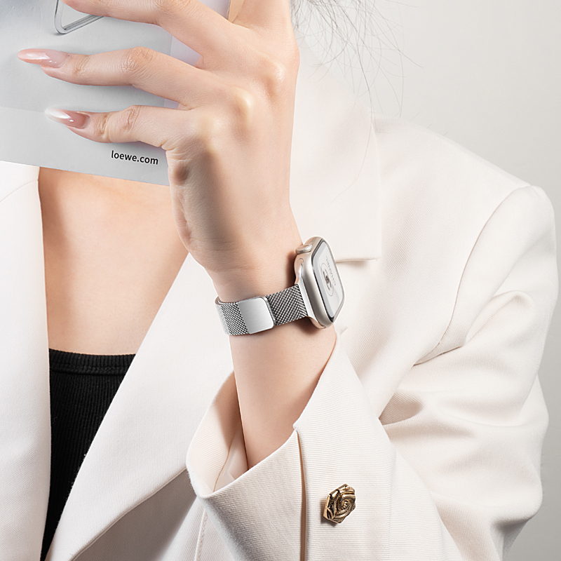 适用iwatch9苹果S10手表轻奢米兰尼斯applewatch8磁吸表带7夏天SE
