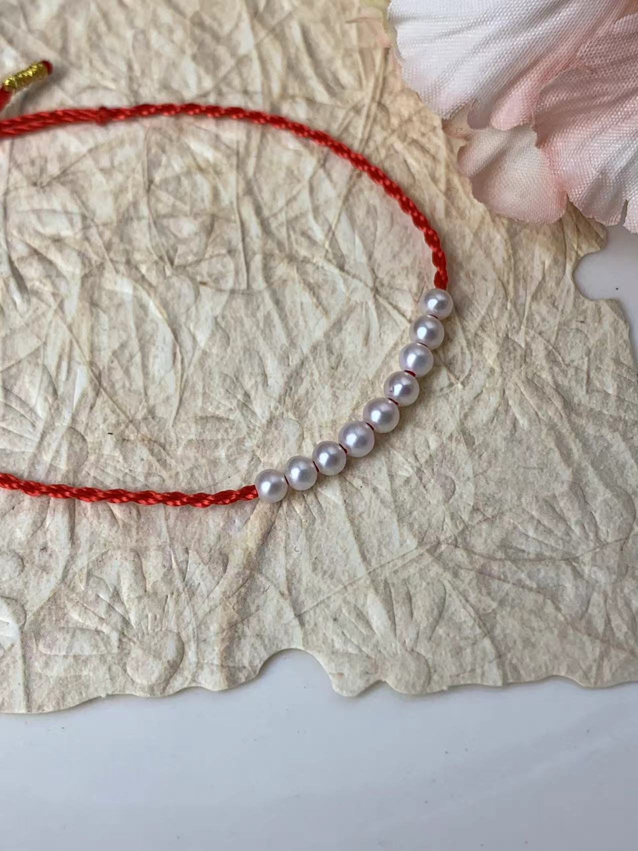幸运红绳天然淡水珍珠手链本命年百搭设计款