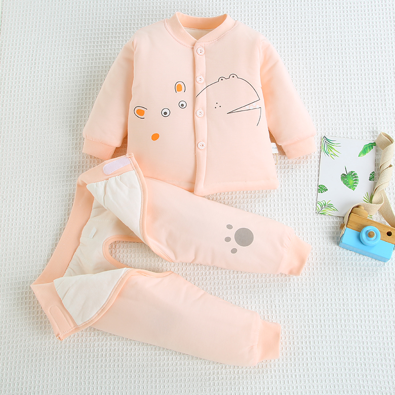 新生婴儿衣服秋冬款加厚加棉分体魔术贴开裆套装初生宝宝保暖棉服