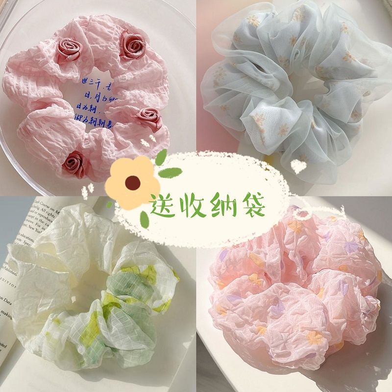 森系泡芙大肠发圈法式小清新奶油褶皱猪大肠发圈丸子头高颜值发绳