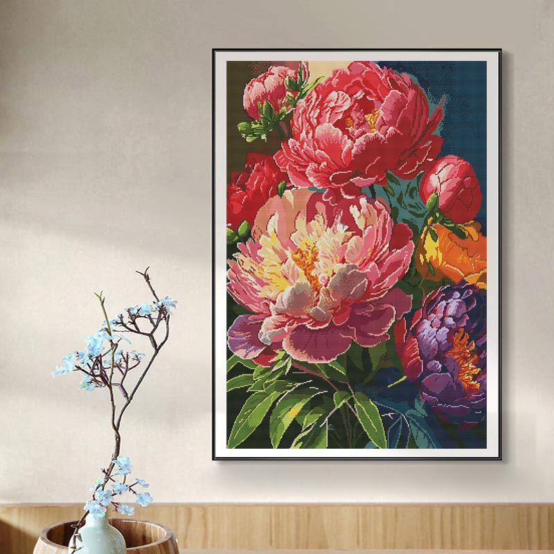 姚黄魏紫新款牡丹花十字绣满绣42色小件客厅线绣中国风自己绣手工