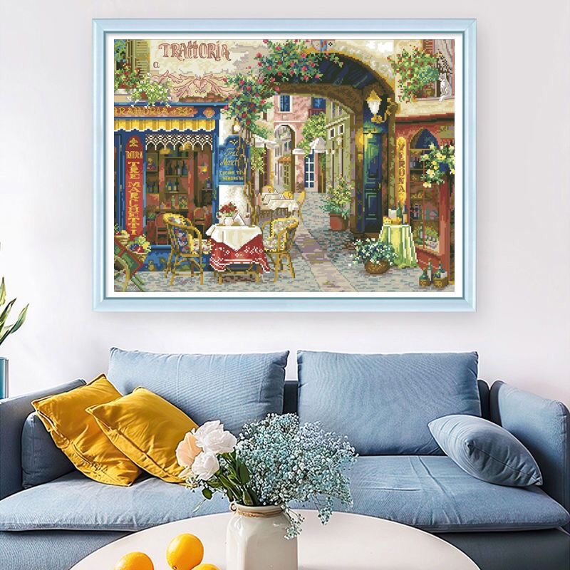 咖啡馆十字绣2022新款线绣印花满绣44色欧式餐厅针情针艺简单好绣