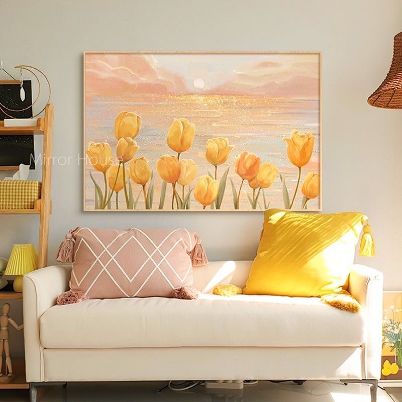 金色郁金香十字绣2025新款满绣32色线绣客厅餐厅简约唯美花卉小件