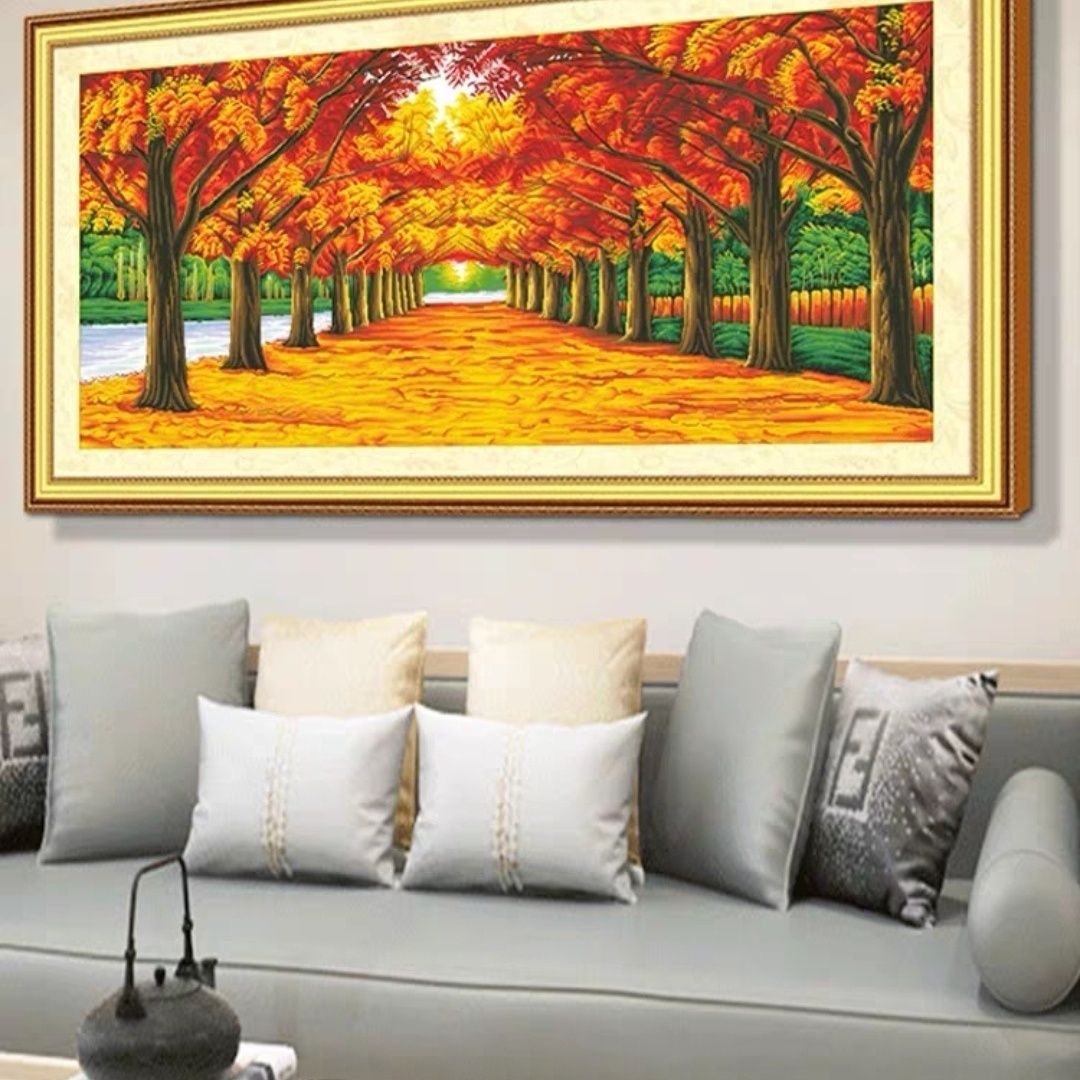 黄金满地十字绣满绣36色自己绣线绣2025新款客厅风景画简约