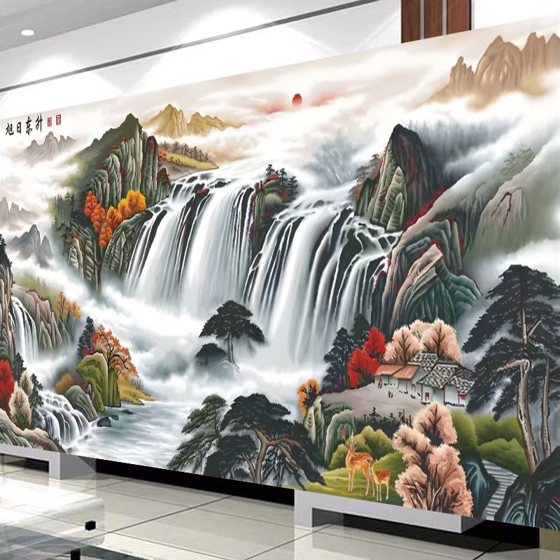 旭日东升十字绣满绣63色2025新款客厅背景墙自己绣风景山水画手工