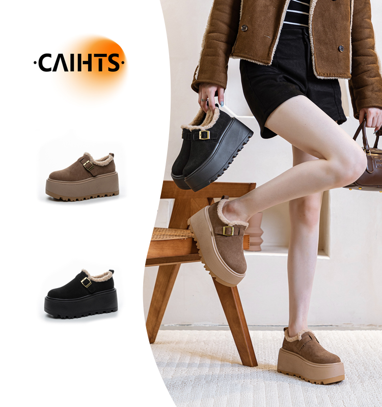 秋冬季新款女士厚底勃肯毛毛鞋2025年百搭时尚低帮松糕鞋搭扣潮流
