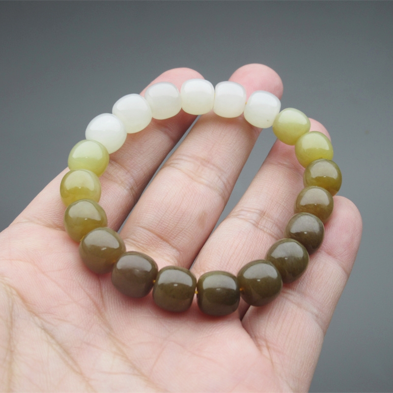 天然玉石新疆和田玉且末糖白女款手串渐变情侣简约老型单圈