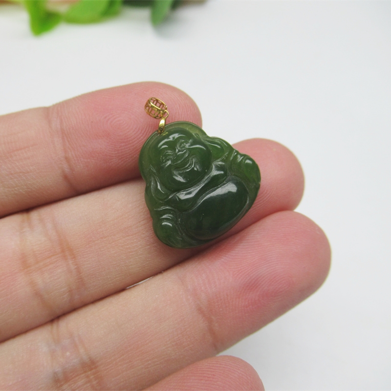 天然玉石新疆和田玉俄罗斯碧玉金镶玉佛吊坠项坠女款正装