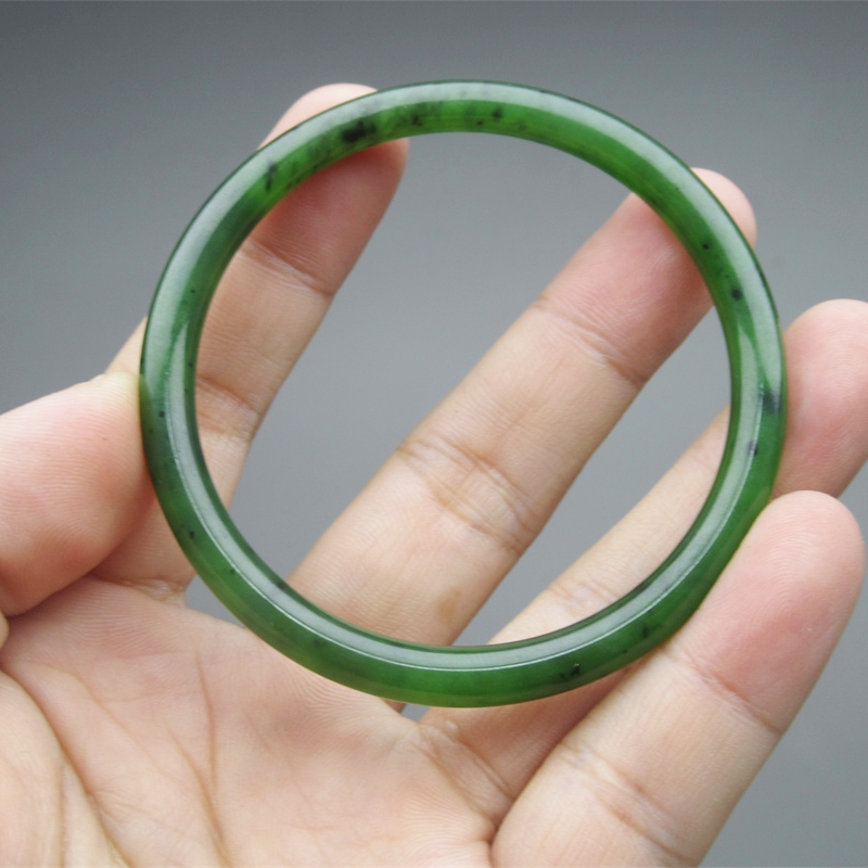 天然玉石新疆和田玉碧玉圆条叮当美人条玉手镯苹果绿翠绿正品