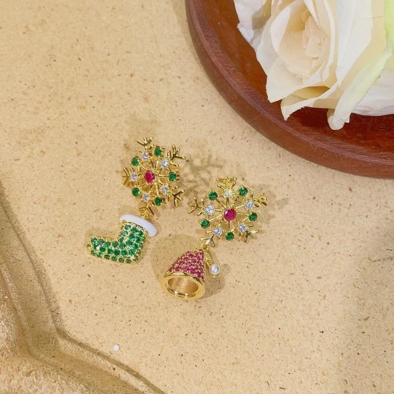 铜合金耳饰 手工气质时尚百搭复古彩色设计师圣诞耳环ed3323