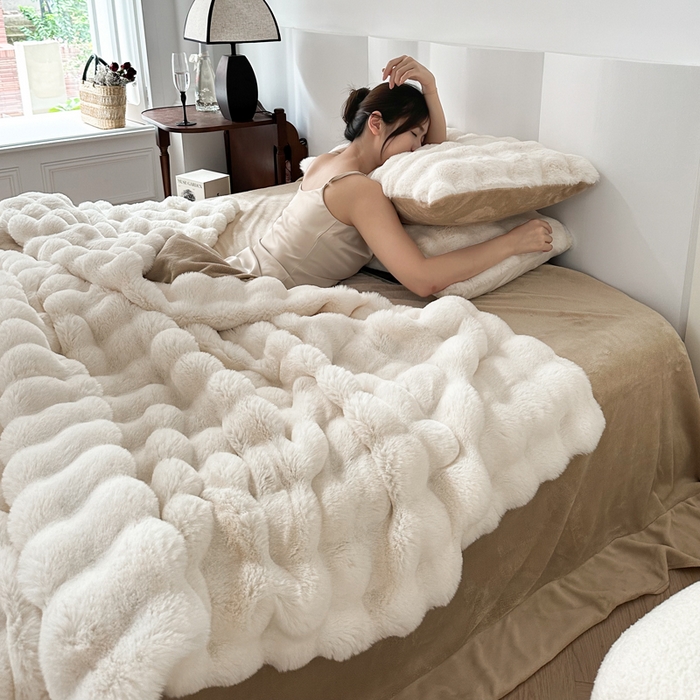 秋冬380g高克重绒套件A类獭兔毛仿皮草绒兔绒四件套-专柜同款