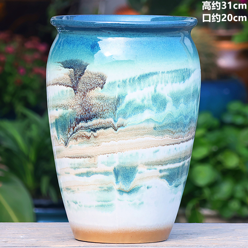 简约大口径多肉的花盆透气粗陶山水画高桩悬崖大盆绿植花卉盆