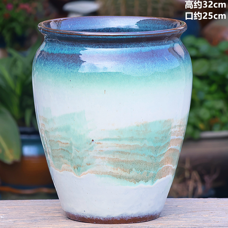 多肉植物花盆特大号口径粗陶瓷创意庭院三角梅盆栽复古山水画