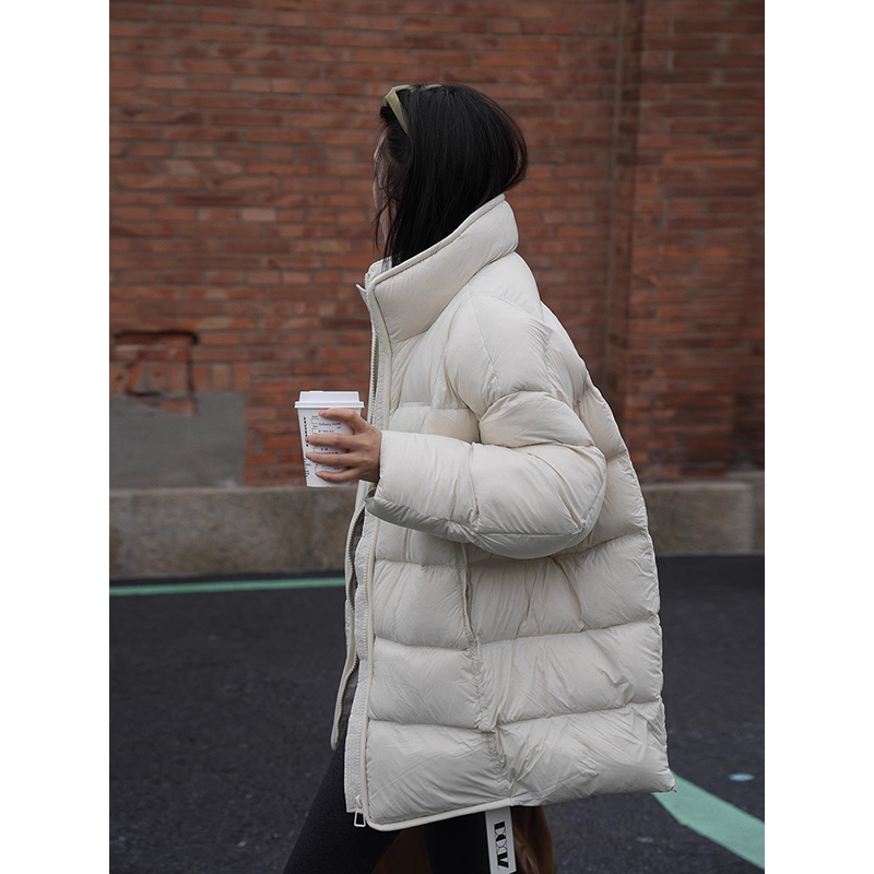 阿土秀纯色中长款立领羽绒服2025冬季厚新款韩版气质宽松保暖外套