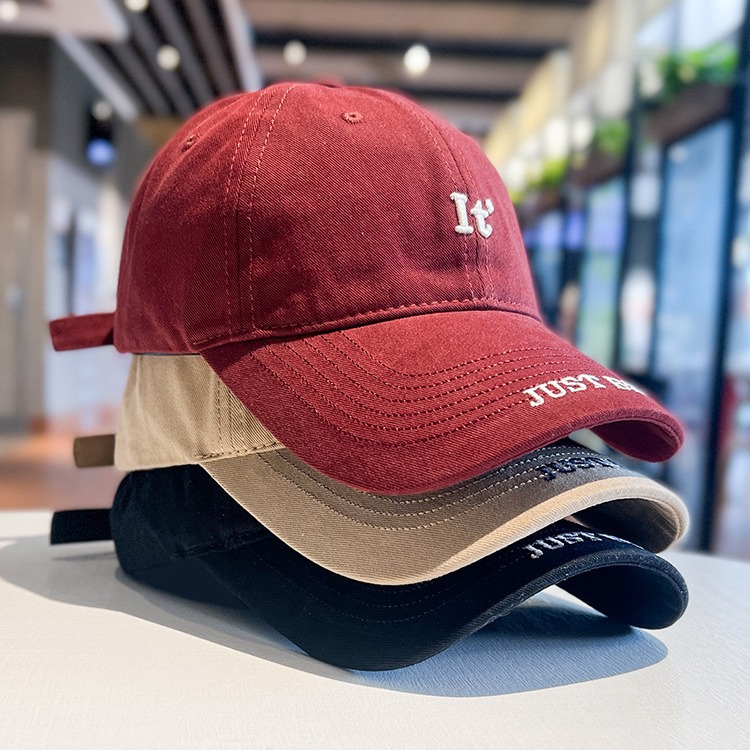 2024新款IT刺绣鸭舌帽子女春夏休闲百搭软顶破洞棒球帽潮男
