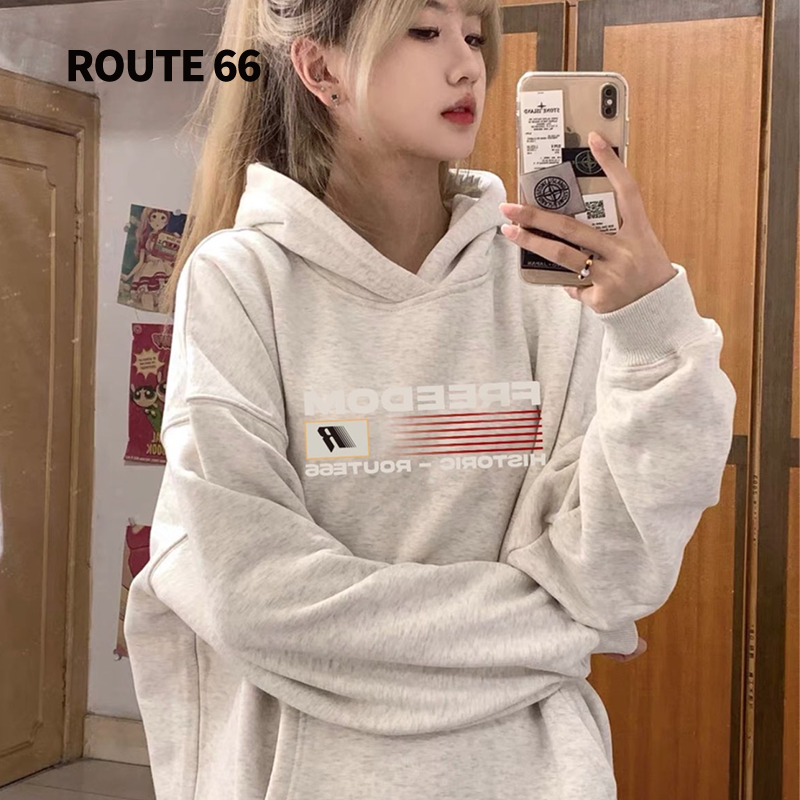 【66号公路】 秋冬情侣Logo印花连帽卫衣男女同款百搭B3D0400349