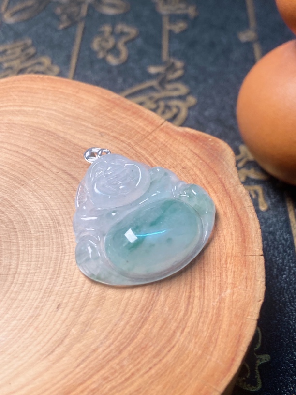 飘花佛公吊坠缅甸翡翠A货18K金镶嵌完美无纹