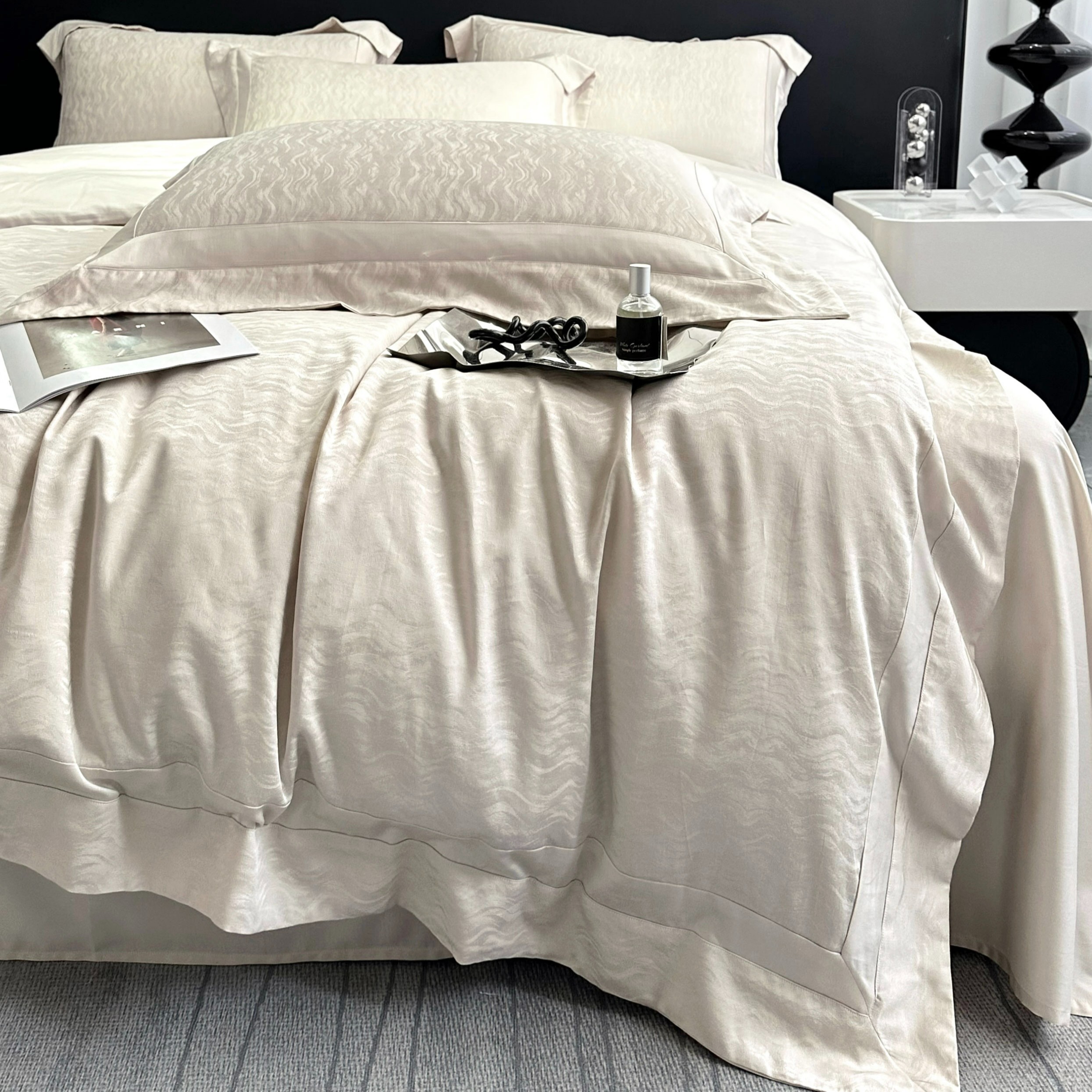 ROWHOLLY尔塞天丝长绒棉四件套天丝棉轻奢被套双面纯色丝滑床单