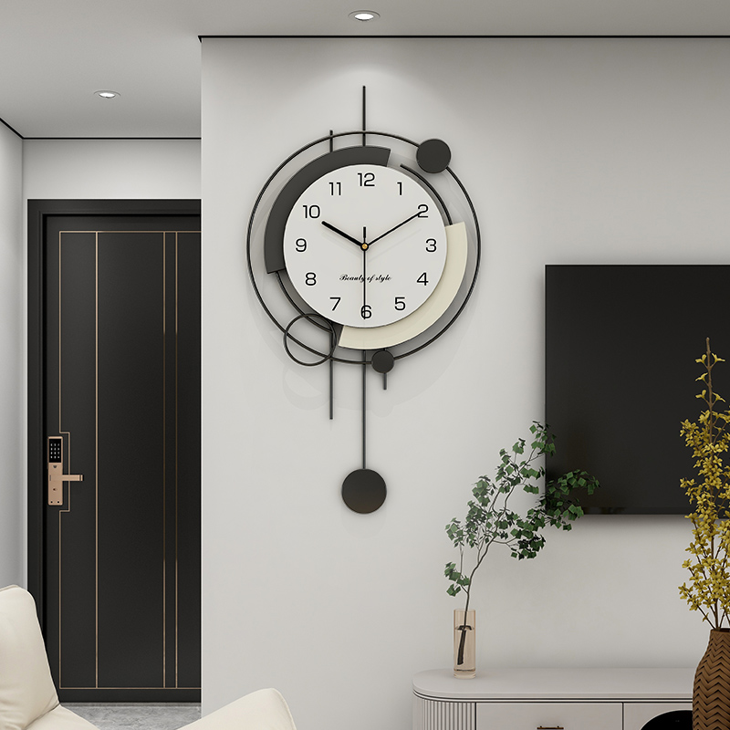 高级感-   木质挂钟客厅简约大气挂钟静音转角挂钟2024装饰钟表