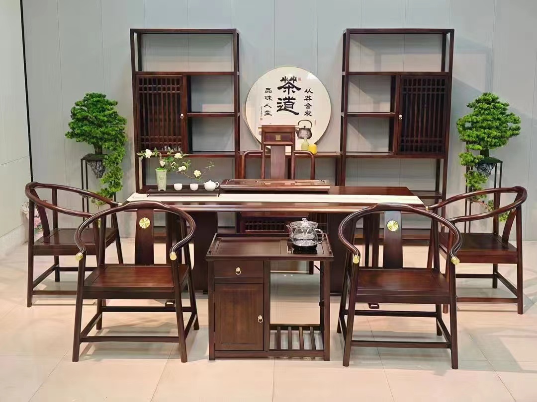 （尚品优选）新中式乌金木实木大板茶桌椅办公茶桌平面大板茶台