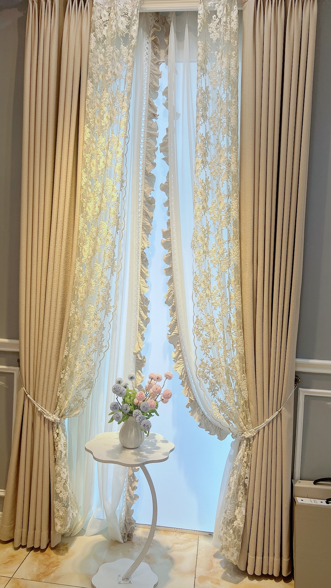 009奶茶纱边款窗帘