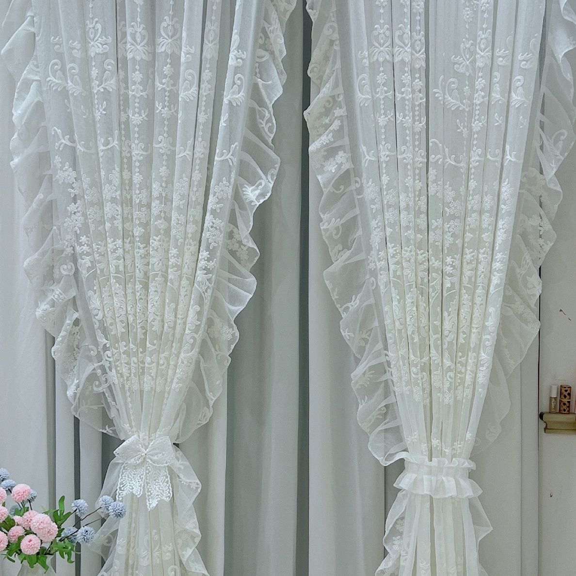 法式奶油白纱窗帘