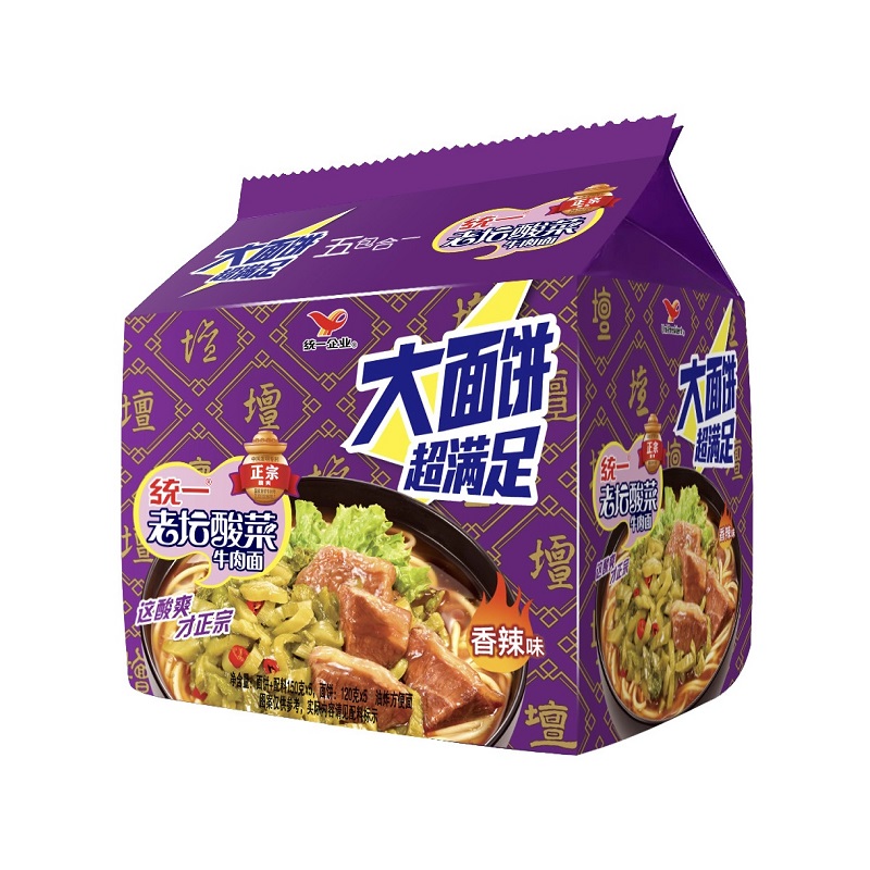 统一老坛酸菜牛肉面 (大面饼 ) 150g*5