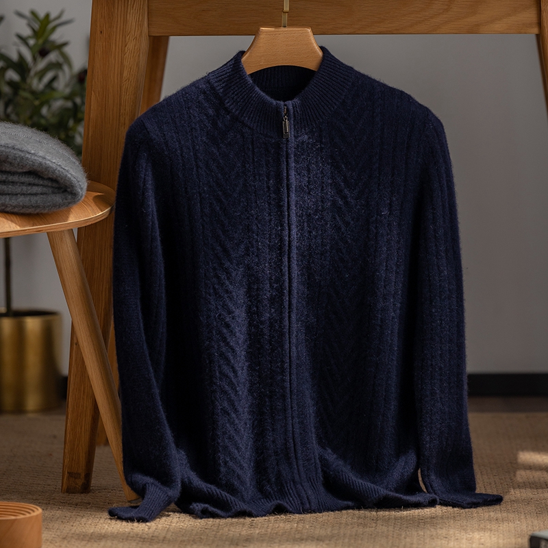 冬款加厚拉链款长袖开衫 纯山羊绒男士针织外套