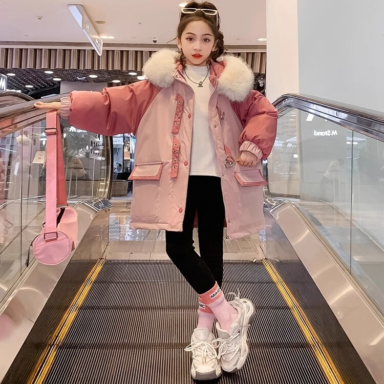 巴拉巴拉儿童羽绒服女童2023冬款潮流保暖舒适时尚拼色百搭中大童