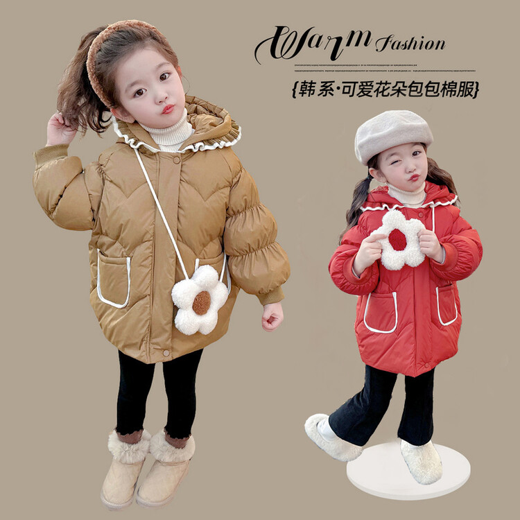 巴拉巴拉女童棉服冬装2023新款加绒保暖棉服棉袄韩版纯色女中小童