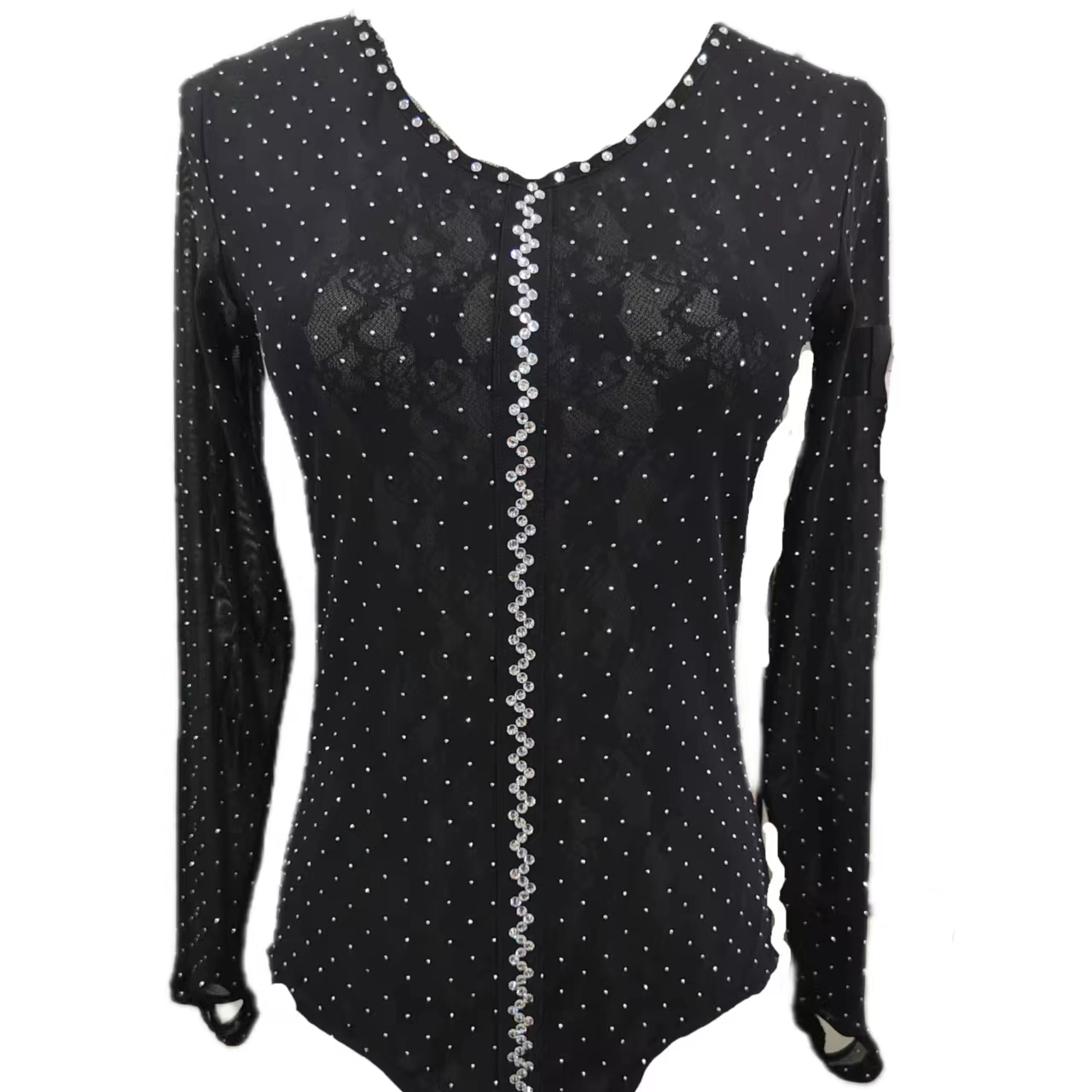 新款女士满天星钻钻上衣网纱勾手指吉特巴拉丁舞时尚气质舞服上衣