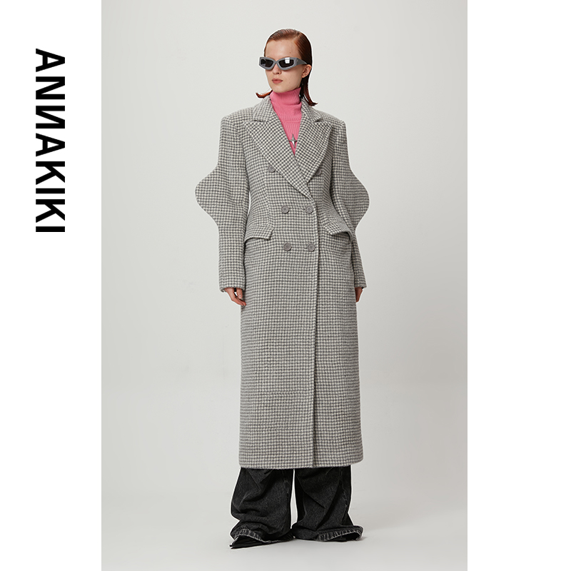 【AUNISEX专属】ANNAKIKI 毛呢大衣3D波浪袖呢大衣外套 3B41749055X