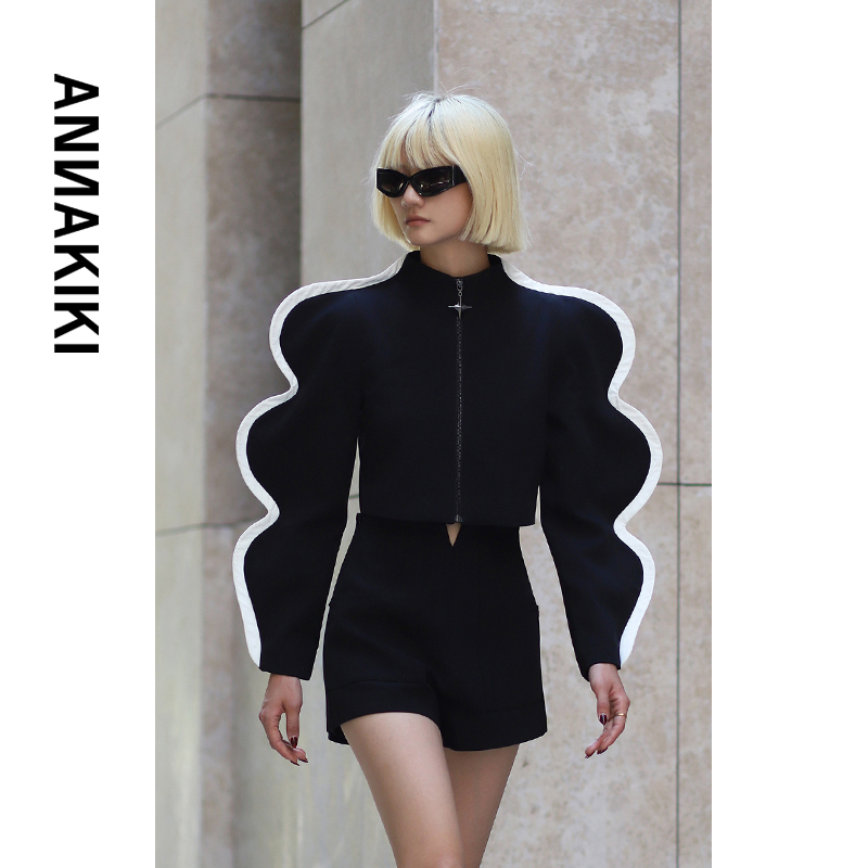 ANNAKIKI 3D立体波浪袖立领外套3B20614613X
