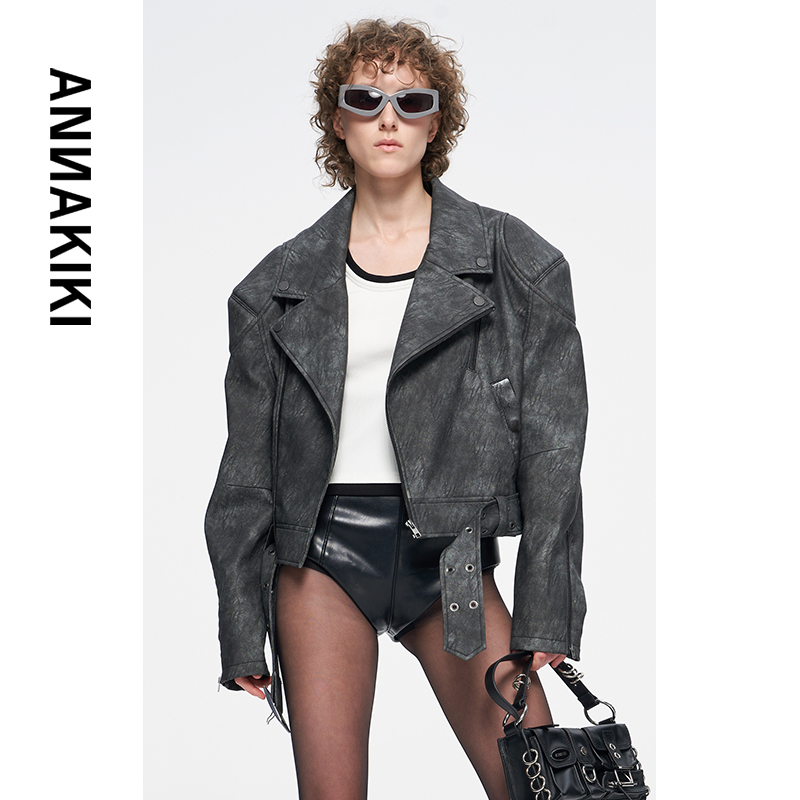 ANNAKIKI 水洗复古机能皮外套 3D4A0614H440